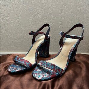 Gianni Bini Burgundy and Teal Floral Heels